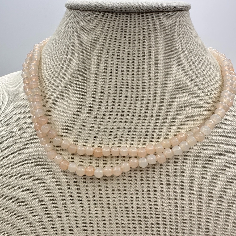Vintage 80s Double Strand Peach Moonstone Beaded Necklace Boho Jewelry